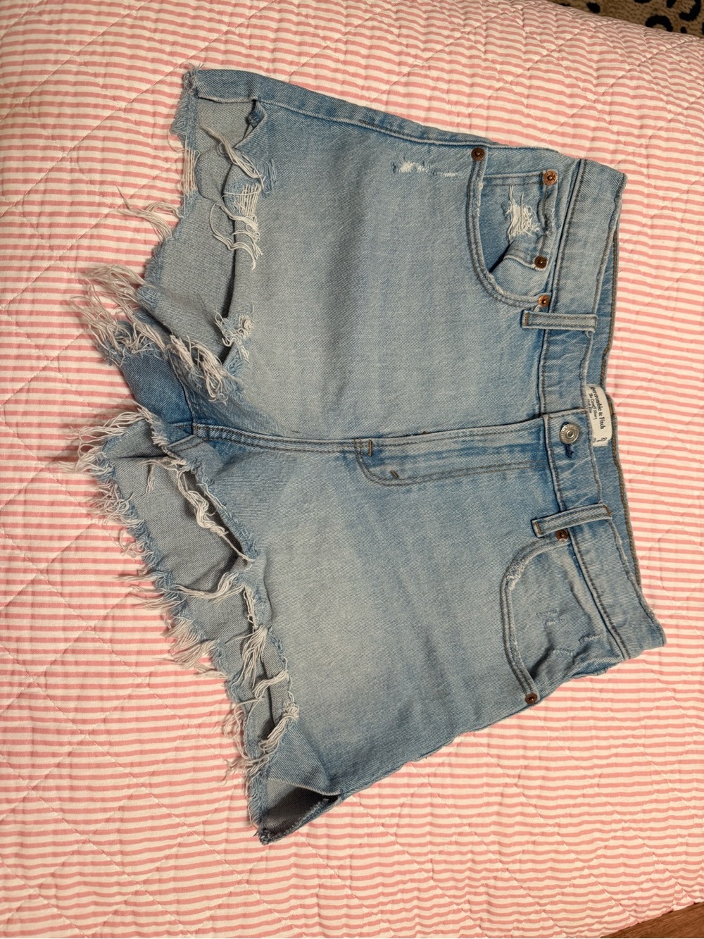 Abercrombie & Fitch Light Blue Distressed Denim Shorts